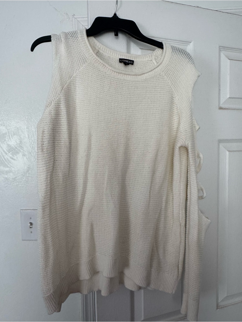 Express Cream Cold-Shoulder Knit Sweater Top